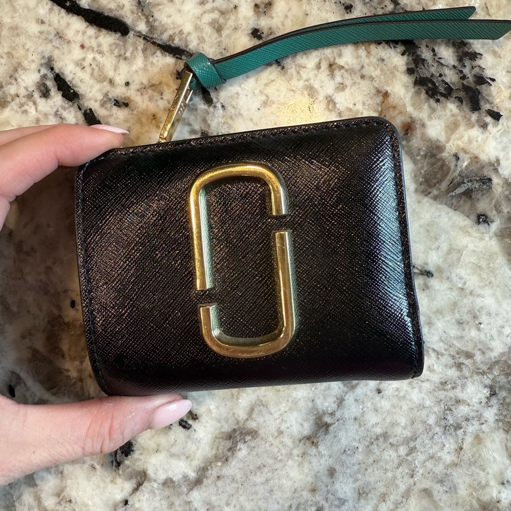 Black Leather Wallet with Gold Accent